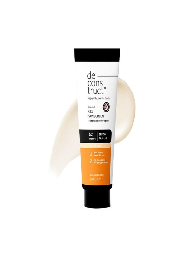Deconstruct 5% Vitamin C Gel Sunscreen for Oily Skin SPF 50 PA++++ | Brightens Skin Tone | New Gen UV Filters | Lightweight & Non-greasy | In vivo tested | For Men & Women - 50g - Image 1