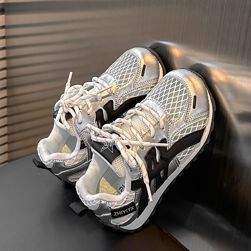 Children'S Sports Shoes 2025 Spring And Mesh Boys' Casual Shoes Soft Sole Girls' Breathable Dad Shoes Forrest Gump Shoes - Image 1