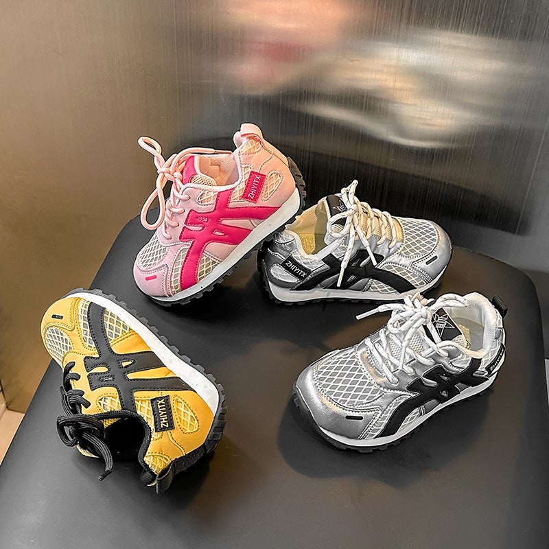 Children'S Sports Shoes 2025 Spring And Mesh Boys' Casual Shoes Soft Sole Girls' Breathable Dad Shoes Forrest Gump Shoes - Image 3