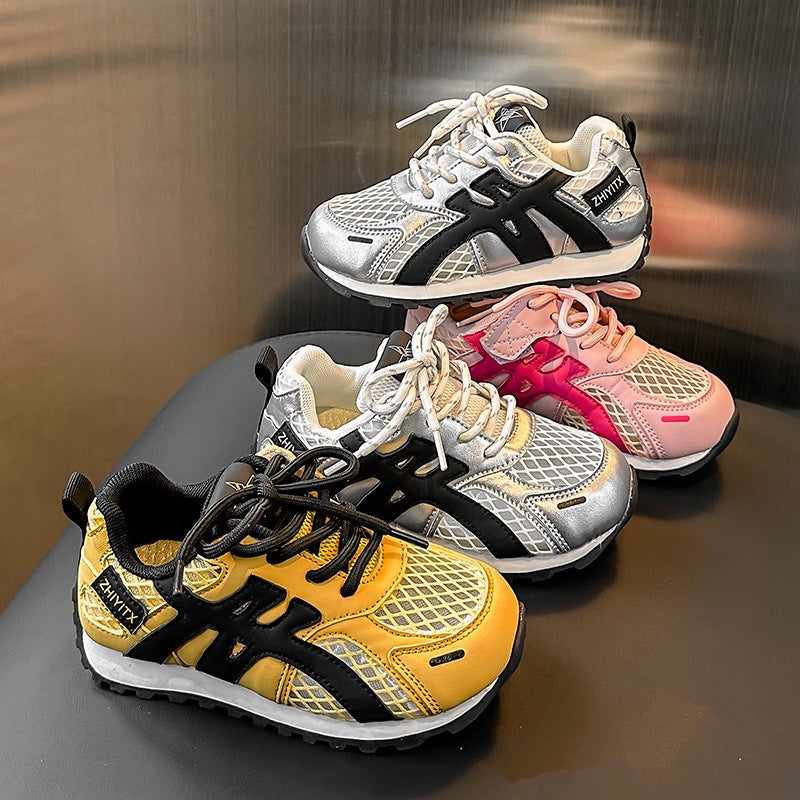 Children'S Sports Shoes 2025 Spring And Mesh Boys' Casual Shoes Soft Sole Girls' Breathable Dad Shoes Forrest Gump Shoes - Image 2