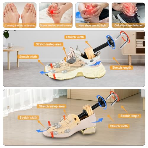 eachway Wooden Shoe Stretcher Men Women,Premium 4-Way Shoe Tree Stretch Length Width for Wide Feet L(for Men's Size10-13.5) - Image 5