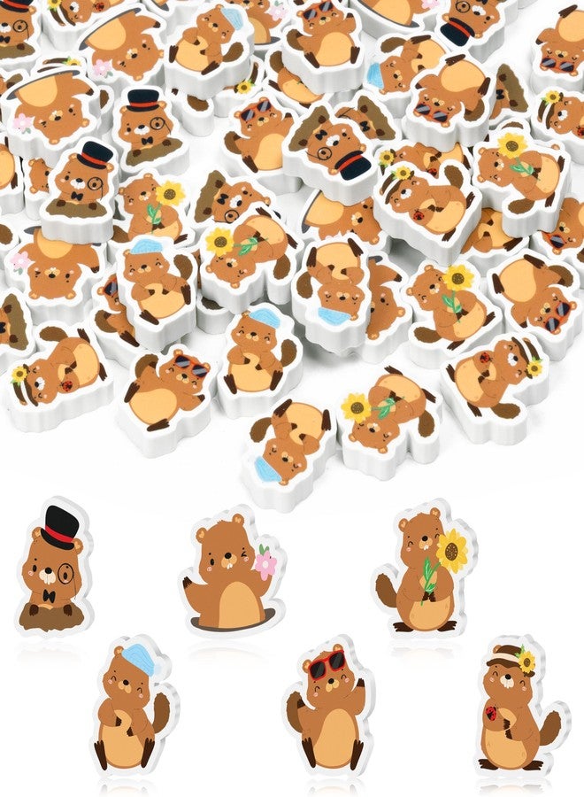 ANGOLIO Groundhog Mini Erasers for Kids - 60Pcs Groundhog Day Spring Cartoon Animal Dormouse Pencil Erasers 3D Desk Puzzle Stationery Gifts Student Classroom Rewards Game Prizes Party Goody Bag Filler - Image 1