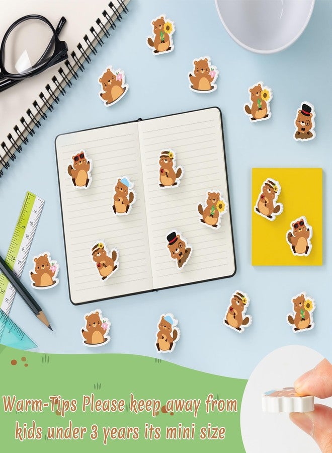 ANGOLIO Groundhog Mini Erasers for Kids - 60Pcs Groundhog Day Spring Cartoon Animal Dormouse Pencil Erasers 3D Desk Puzzle Stationery Gifts Student Classroom Rewards Game Prizes Party Goody Bag Filler - Image 3