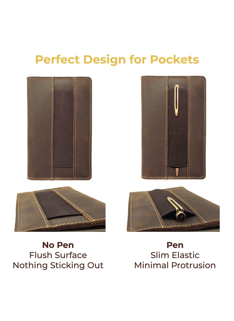 Sovereign-Gear Leather Field Notes Cover For Moleskine Cahier Notebook, Handmade Leather Notebook Cover for Small Notepad 3.5" x 5.5", Pocket Field Note Wallet & Pen Holder + Field Note Booklet  - Image 4