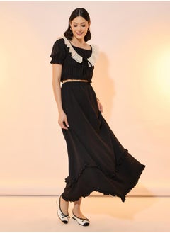 Take Two Solid Ruffled Detail Asymmetrical Hem Maxi Skirt  - Image 1