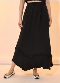 Take Two Solid Ruffled Detail Asymmetrical Hem Maxi Skirt  - Image 2