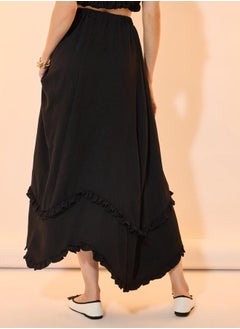 Take Two Solid Ruffled Detail Asymmetrical Hem Maxi Skirt  - Image 4