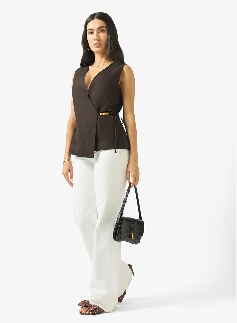 ONLY Sleeveless Linen Wrap Waistcoat - Image 4