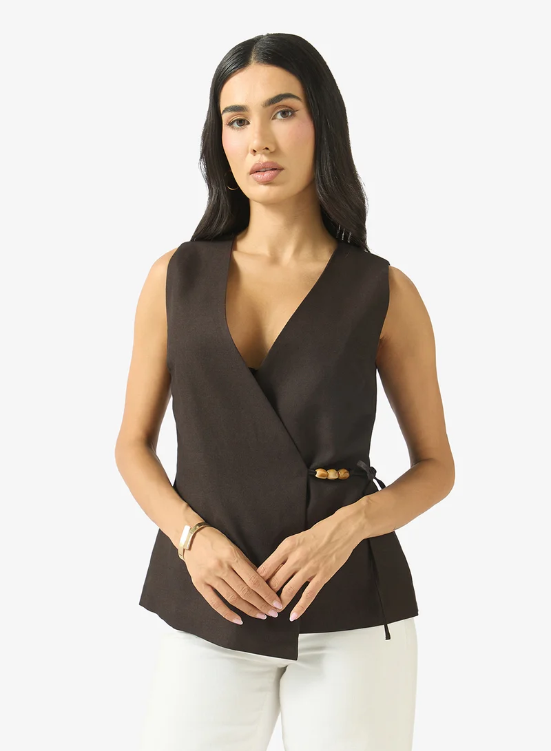 Only Sleeveless Linen Wrap Waistcoat