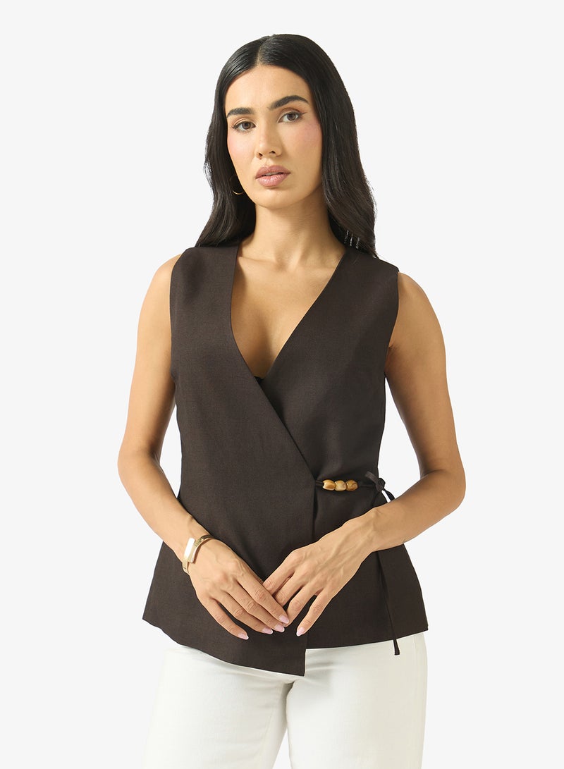 ONLY Sleeveless Linen Wrap Waistcoat - Image 1