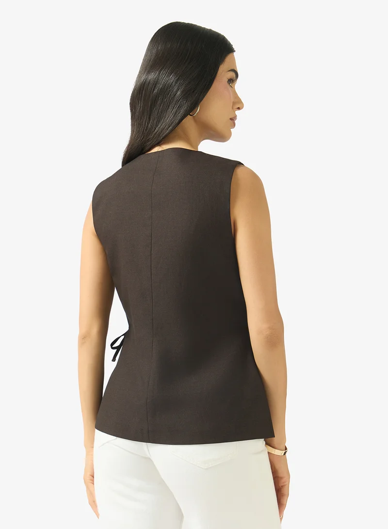 Only Sleeveless Linen Wrap Waistcoat