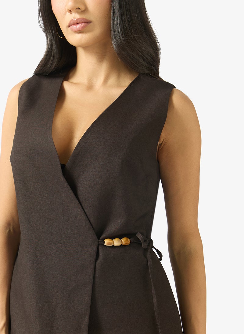 ONLY Sleeveless Linen Wrap Waistcoat - Image 3