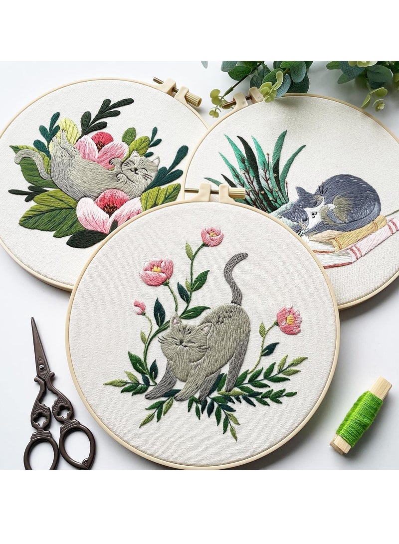 FengSVMA 3 Pack Embroidery Kit for Beginners with Pattern, Cross Stitch Kits for Adults with Instructions,Needlepoint Kits for Adults Include 1 Embroidery Hoops,Color Threads and Needles - Image 3