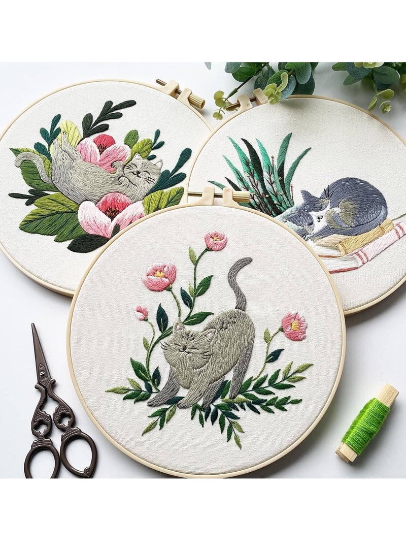FengSVMA 3 Pack Embroidery Kit for Beginners with Pattern, Cross Stitch Kits for Adults with Instructions,Needlepoint Kits for Adults Include 1 Embroidery Hoops,Color Threads and Needles - Image 3