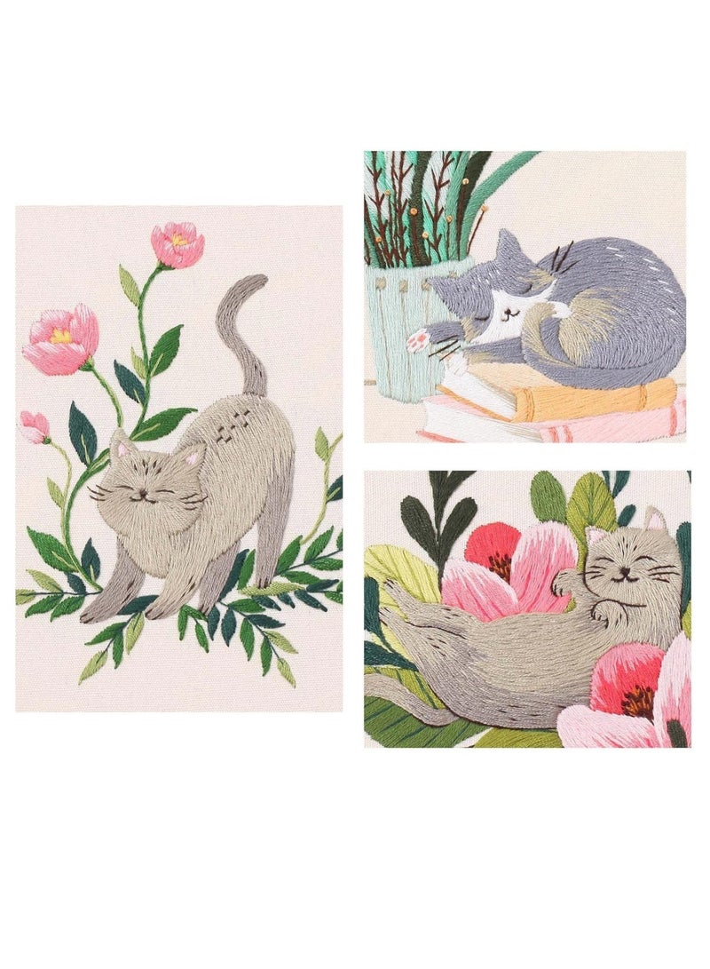 FengSVMA 3 Pack Embroidery Kit for Beginners with Pattern, Cross Stitch Kits for Adults with Instructions,Needlepoint Kits for Adults Include 1 Embroidery Hoops,Color Threads and Needles - Image 5