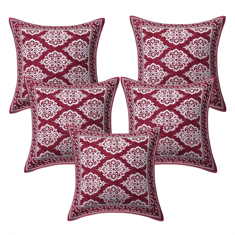 AMLEXTTRIZ Damask Print 100 Pure Cotton Cushion Cover Set of 5 Decorative Covers for Sofa Bedroom Living Room Size 16x16 Brown - Image 1