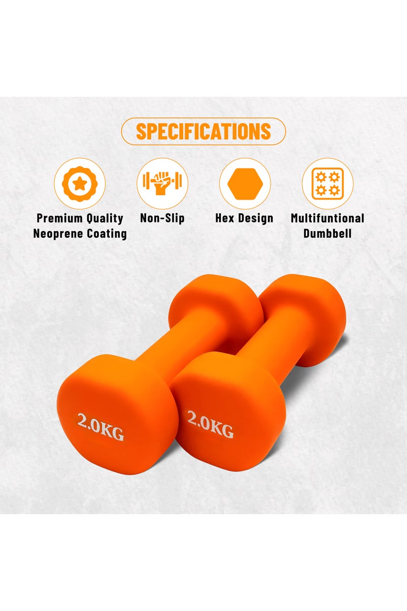 ENDLESS  Neoprene Dumbbell Pair, 2 x 2Kg, Material : Iron with Neoprene coat | Exercise and Fitness Weights for Women and Men at Home/Gym - Image 2