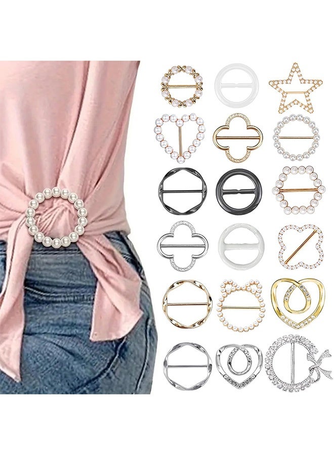 Peachjoy 18 Pcs Shirt Ties Clips For Women, T Shirt Tie Or Rings Clips For Women For The Side, Scarf Ring Clip Tightener For Loose Clothes Corner Knotted Button Fashion Metal Round Circle Shirt Clip Buckle - Image 1