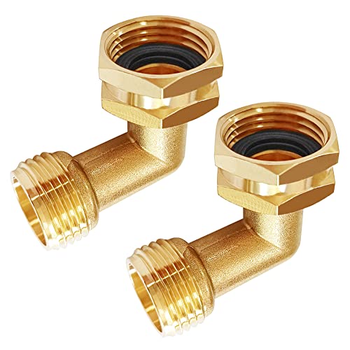 Uenede Brass 3/4" GHT Threaded 90°Elbow Swivel Garden Hose Connector Male to Female Thread Adapter 2PCS - Image 1