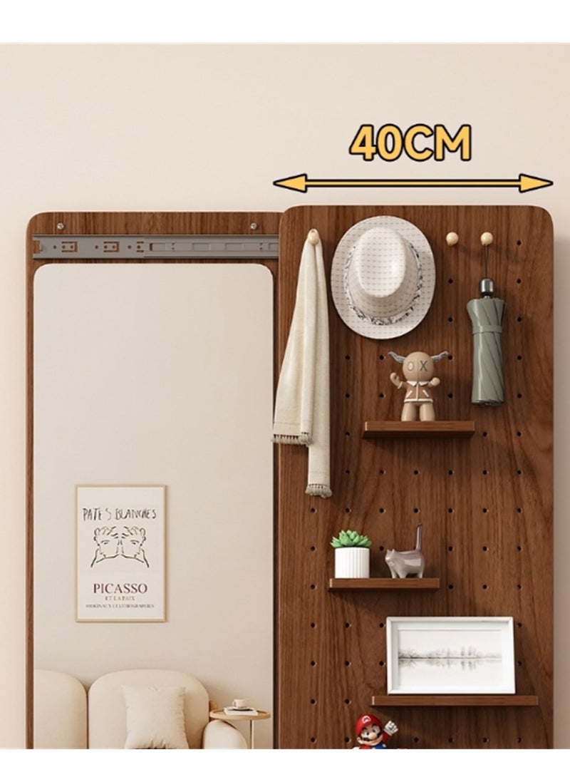 Wall Mounted Dressing Mirror, Sliding Storage Rack and Explosion-Proof Makeup Mirror, Concealed Full-Length Mirror With Solid Wood Storage Board and Hanging Rod, Suitable for Living Room Bedroom Office and Foyer Corridors  - Image 3