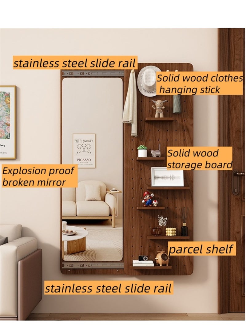 Wall Mounted Dressing Mirror, Sliding Storage Rack and Explosion-Proof Makeup Mirror, Concealed Full-Length Mirror With Solid Wood Storage Board and Hanging Rod, Suitable for Living Room Bedroom Office and Foyer Corridors  - Image 2