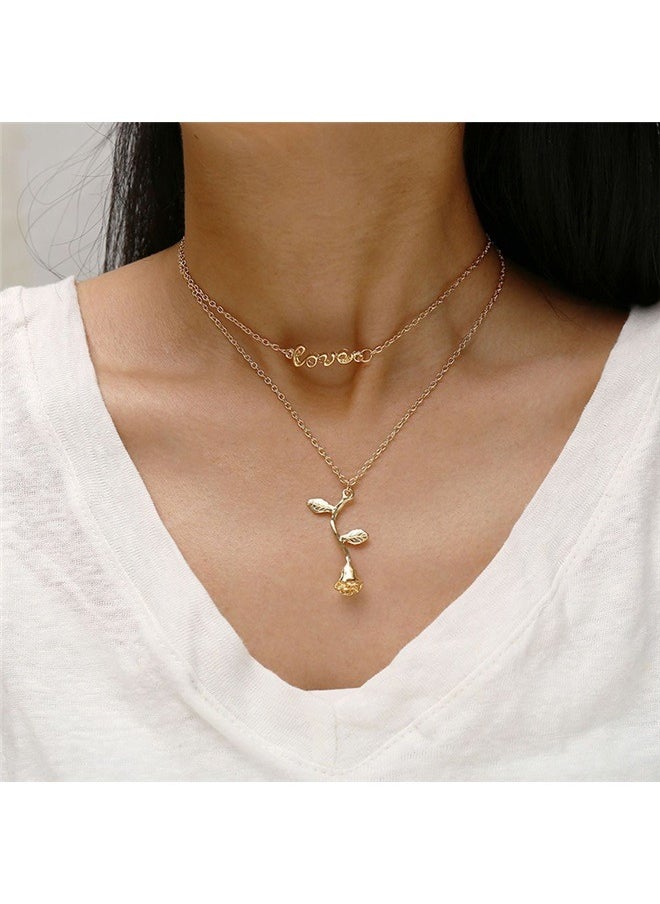 yongsheng Necklace Personalized Rose Necklace, Flower Pendant Layered Necklace, Jewelry for Mothers Day  - Image 4