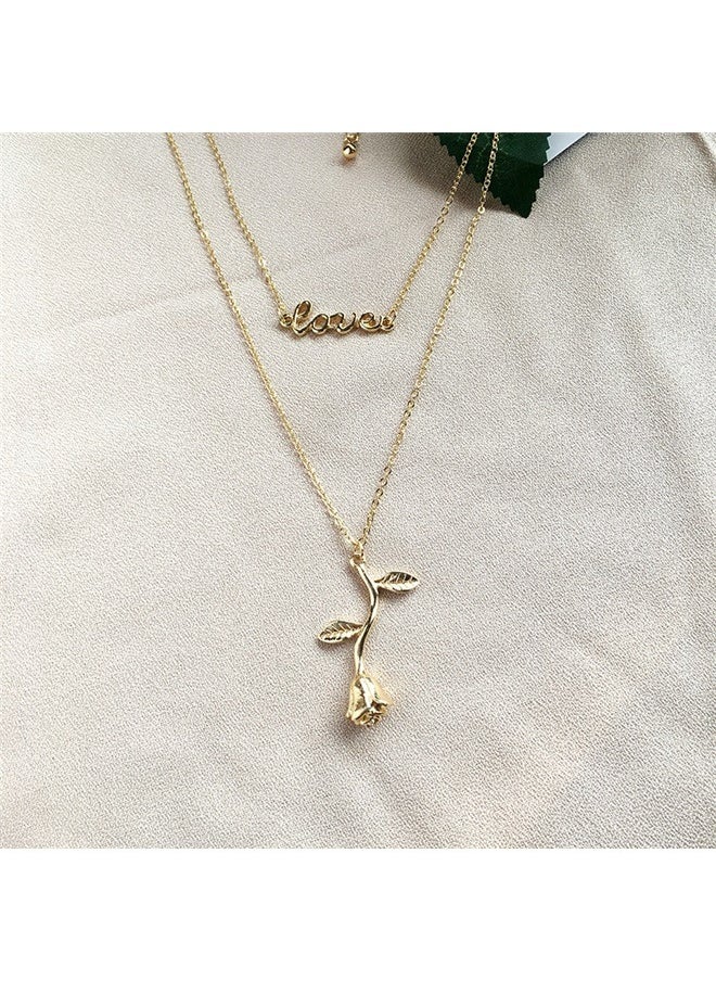 yongsheng Necklace Personalized Rose Necklace, Flower Pendant Layered Necklace, Jewelry for Mothers Day  - Image 3