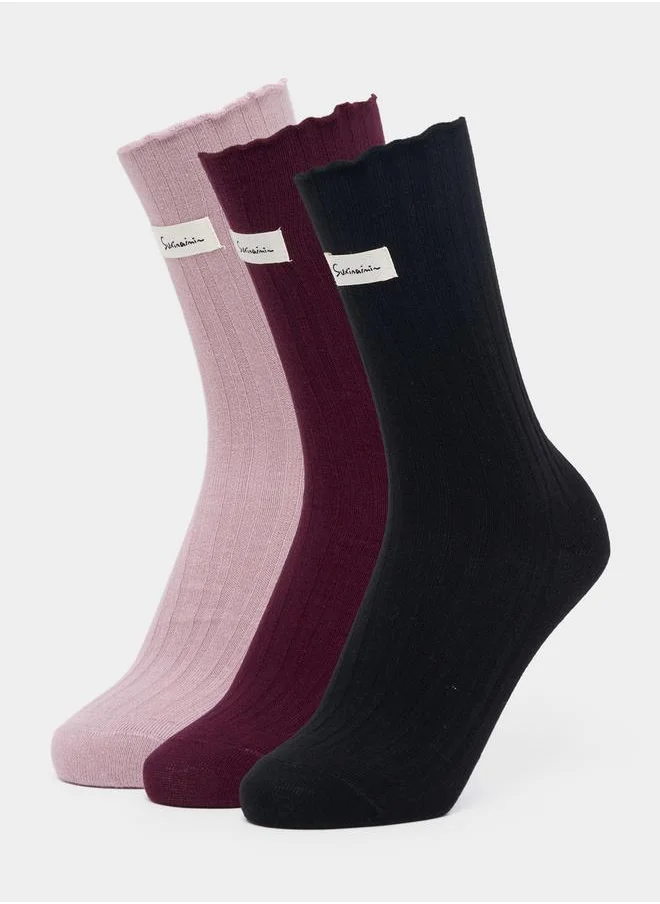 Styli Pack Of 3 - Patch Detail Socks with Frill Trim