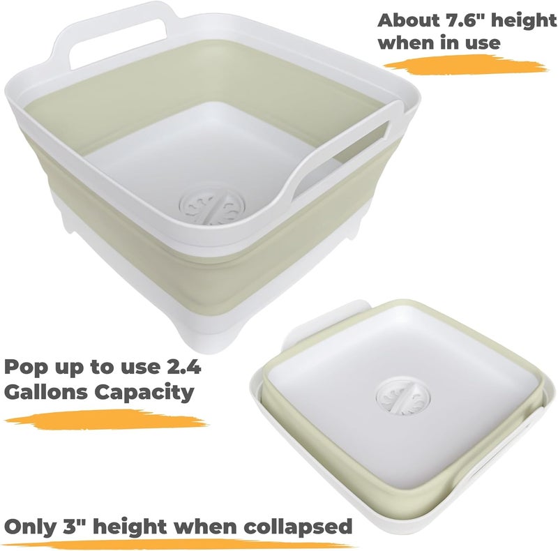 GIMWA Collapsible Wash Basin for Baby Bottles - 2.4 Gallons Portable Wash Bin for RV Camping Sink, Space-Saving Dish Tub (Green) - Image 3