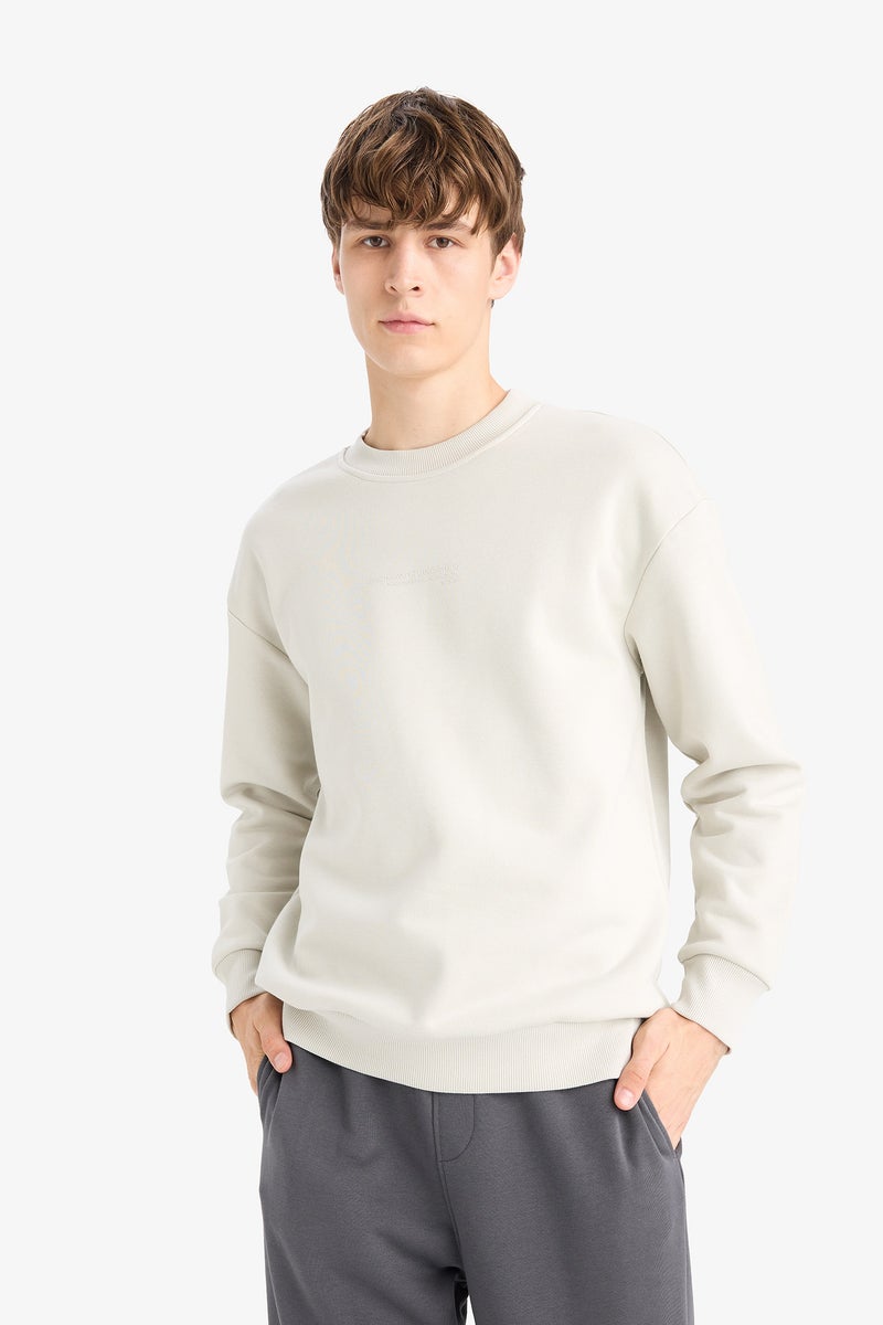 DeFacto Beige Man Boxy Fit Printed Long Sleeve Sweatshirt Casual - Image 3