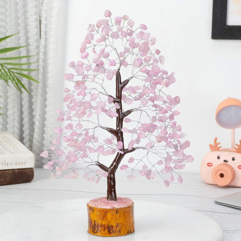 HindCraft Rose Quartz Crystal Tree Good Luck Showpiece for Home Decor Items Crystals Gemstones Money Tree for Good Luck Decoration Gift Item Pink Stone Home Office Decoration Showpiece - Image 1