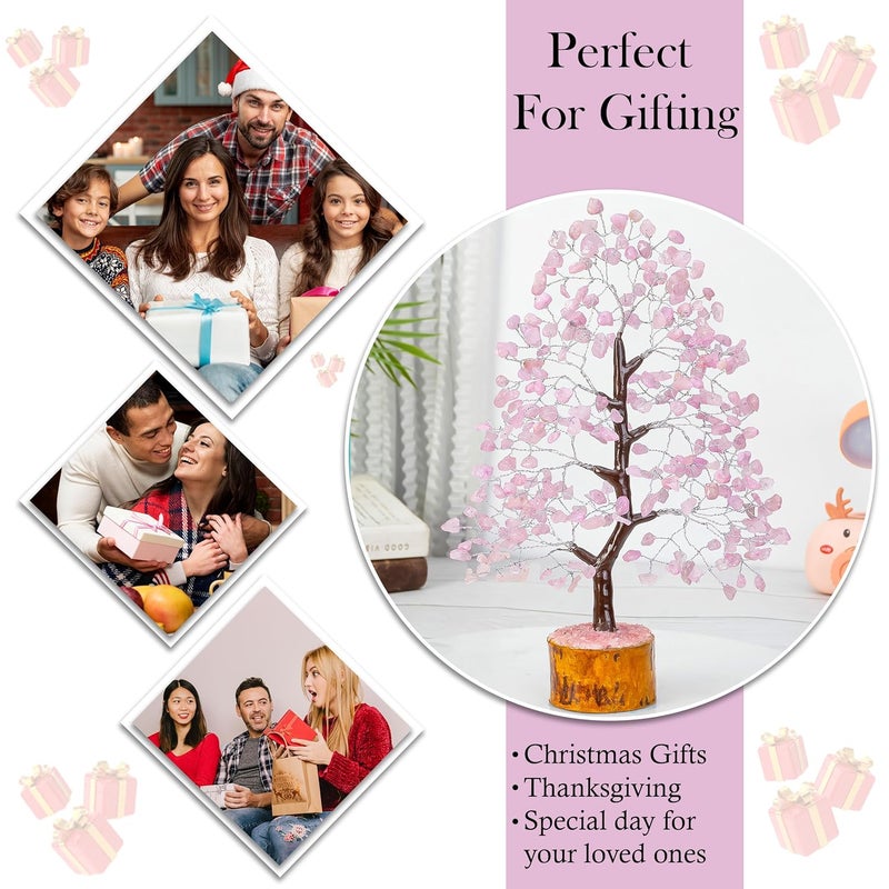 HindCraft Rose Quartz Crystal Tree Good Luck Showpiece for Home Decor Items Crystals Gemstones Money Tree for Good Luck Decoration Gift Item Pink Stone Home Office Decoration Showpiece - Image 4
