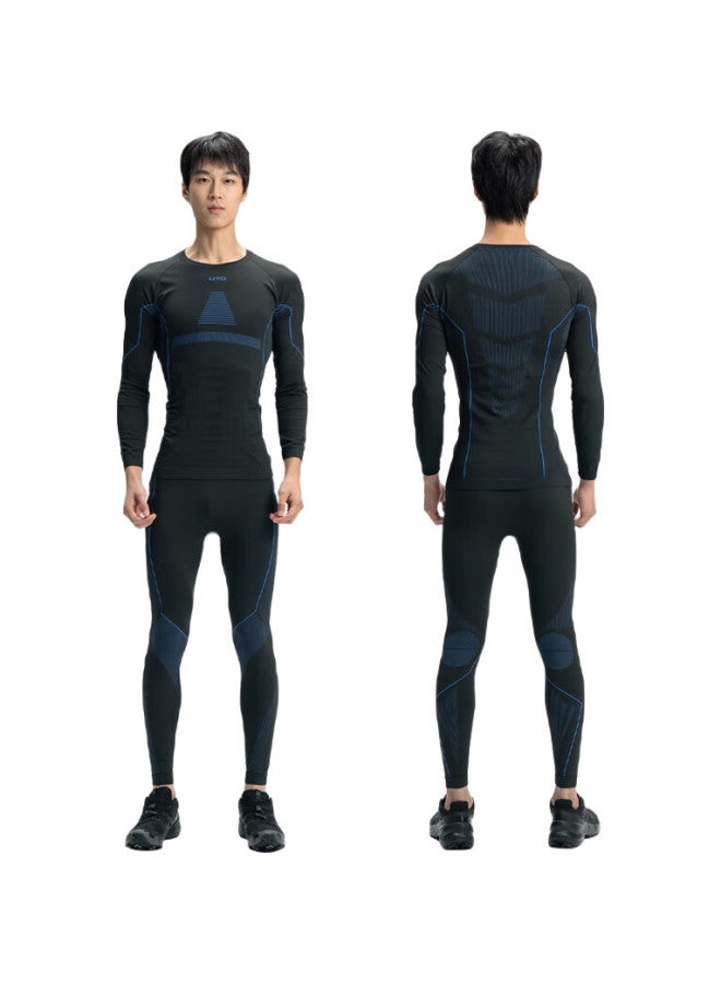 UTO Quick-Dry Compression Base Layer For Men, Functional Underwear For Skiing, Hiking, Outdoor Sports, Warm Set, Black And Blue, Xxxl - Image 2