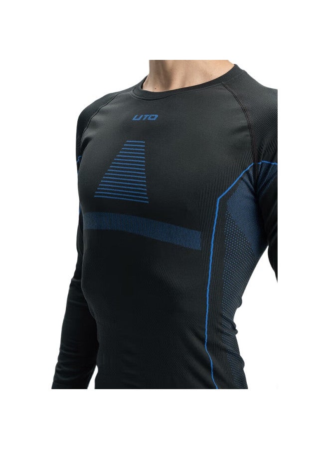 UTO Quick-Dry Compression Base Layer For Men, Functional Underwear For Skiing, Hiking, Outdoor Sports, Warm Set, Black And Blue, Xxxl - Image 3