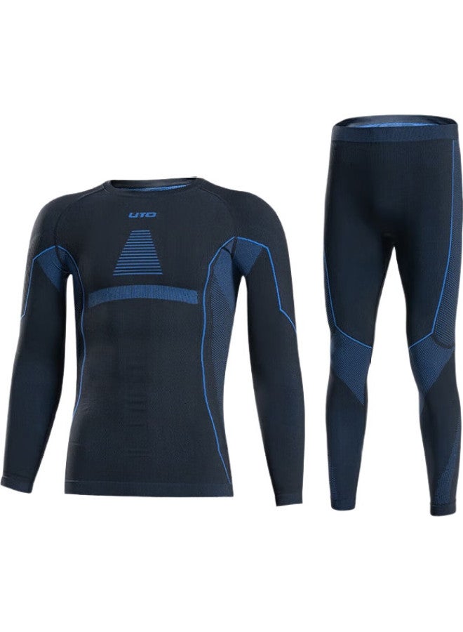 UTO Quick-Dry Compression Base Layer For Men, Functional Underwear For Skiing, Hiking, Outdoor Sports, Warm Set, Black And Blue, Xxxl - Image 1