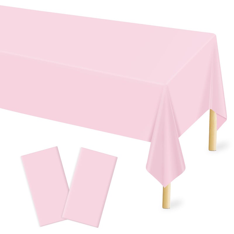 Mulbozy 2 Pcs Light Pink Plastic Tablecloth for Rectangle Table, 54 × 108 inches Disposable Pink Party Table Covers for Gril Birthday, Wedding, Baby Shower, Mermaid Party Decoration - Image 1