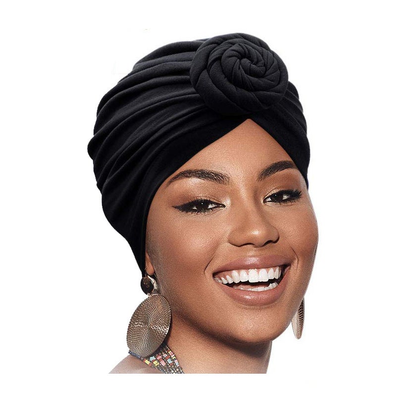 Ladies Twisted Knotted Ethnic Turban Cap Twist-Black 