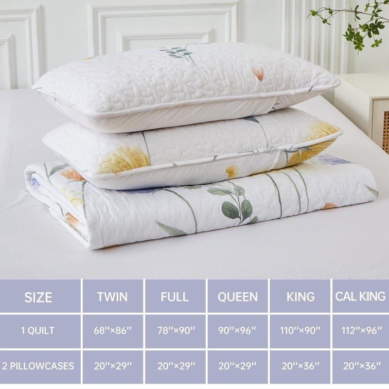 Dinjoy Floral Quilt Set Twin Size  Blue Yellow Bedspreads 2 Pieces Cute Bedding Set Lightweight Farmhouse Quilts Soft Flower White Coverlet Bed Sets For Summer Women 68""X86"" - Image 5