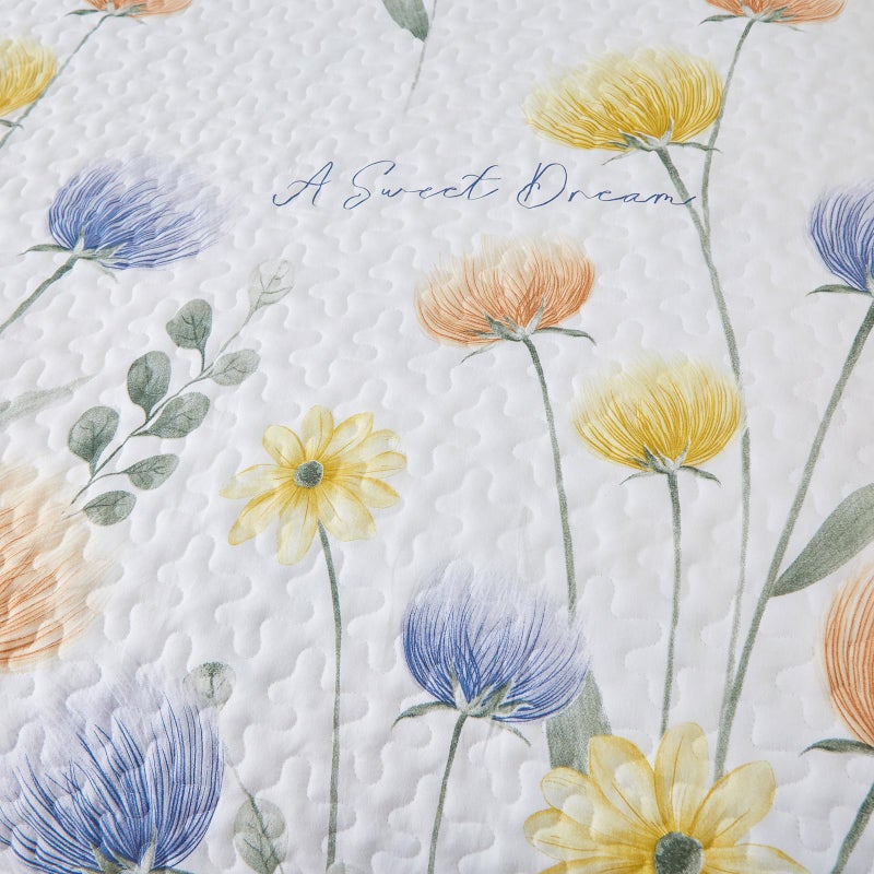 Dinjoy Floral Quilt Set Twin Size  Blue Yellow Bedspreads 2 Pieces Cute Bedding Set Lightweight Farmhouse Quilts Soft Flower White Coverlet Bed Sets For Summer Women 68""X86"" - Image 4