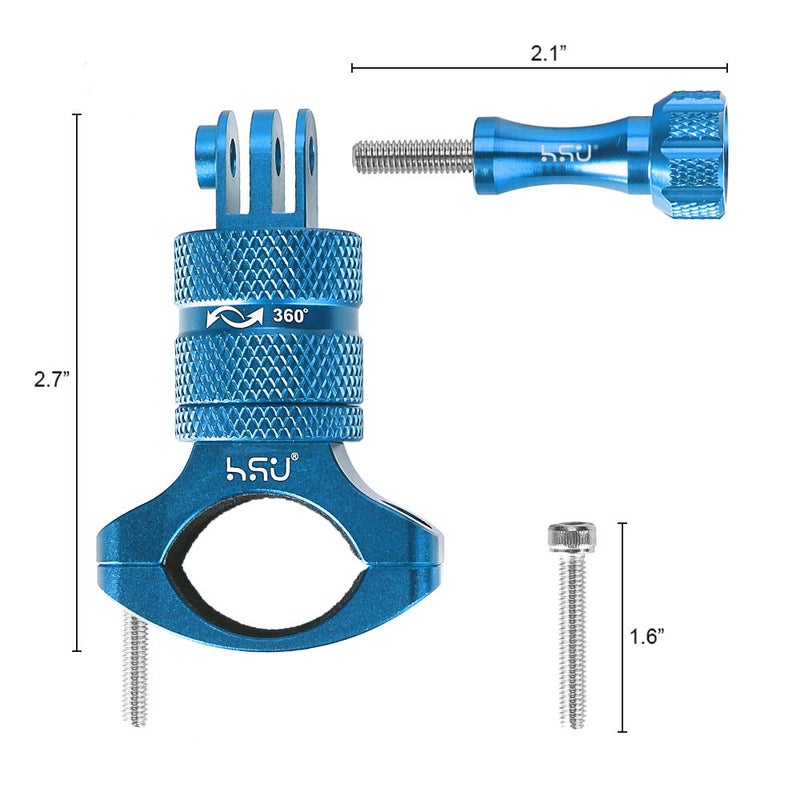 HSU Aluminum Bike Bicycle Handlebar Mount for Gopro Hero 13/12/11/10/9/8/7/6/5/4 Session SJCAM AKASO Campark and Other Action Cameras, 360 Degrees Rotary Mountain Bike Rack Mount (Blue) - Image 4
