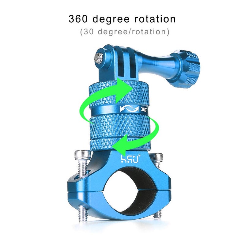 HSU Aluminum Bike Bicycle Handlebar Mount for Gopro Hero 13/12/11/10/9/8/7/6/5/4 Session SJCAM AKASO Campark and Other Action Cameras, 360 Degrees Rotary Mountain Bike Rack Mount (Blue) - Image 2