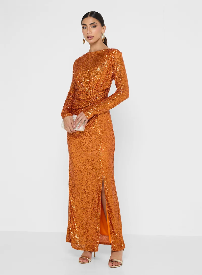 Golden Apple Sequin Detailed Maxi Dress