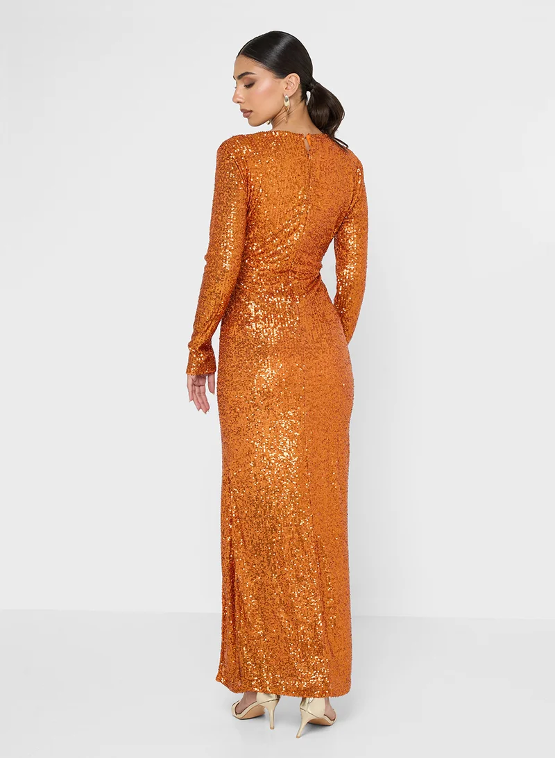 Golden Apple Sequin Detailed Maxi Dress