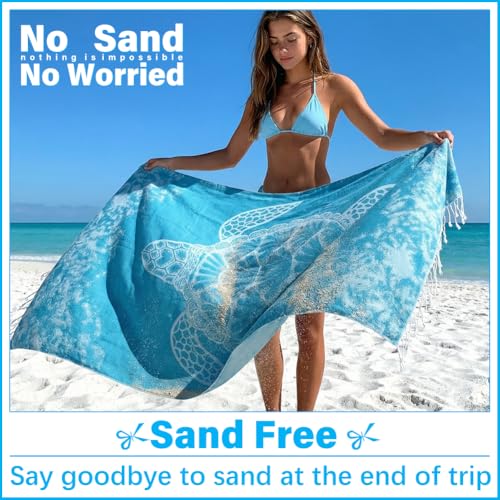 Vikumond Thin Turkish Beach Towel Lightweight Soft Cotton Extra Large XL Oversized Sand Free Sandproof Absorbent Quick Dry Towels Cloud Bath Pool Travel Compact Essentials Accessories for Adult Gifts - Image 3