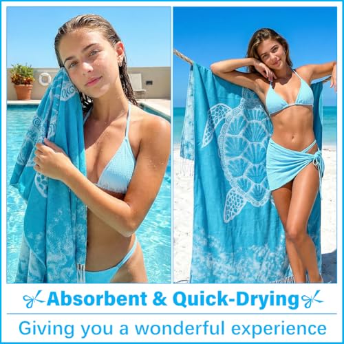 Vikumond Thin Turkish Beach Towel Lightweight Soft Cotton Extra Large XL Oversized Sand Free Sandproof Absorbent Quick Dry Towels Cloud Bath Pool Travel Compact Essentials Accessories for Adult Gifts - Image 5