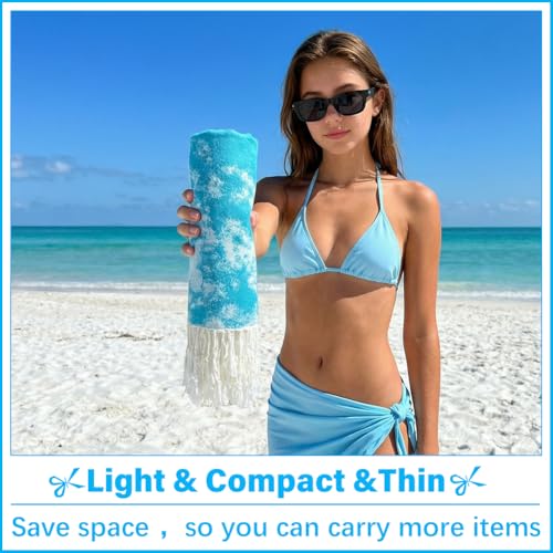 Vikumond Thin Turkish Beach Towel Lightweight Soft Cotton Extra Large XL Oversized Sand Free Sandproof Absorbent Quick Dry Towels Cloud Bath Pool Travel Compact Essentials Accessories for Adult Gifts - Image 4