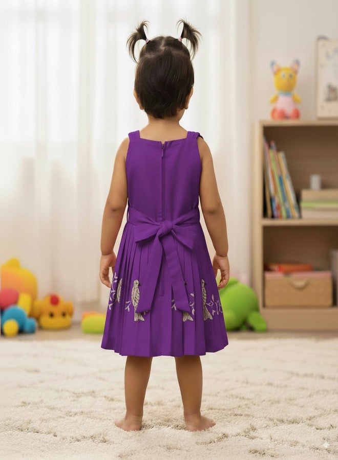 COMRATE Baby Girls South Indian Traditional Pattu Pavadai Tapeta Silk Embrodairy Frock Dress Purple - Image 3