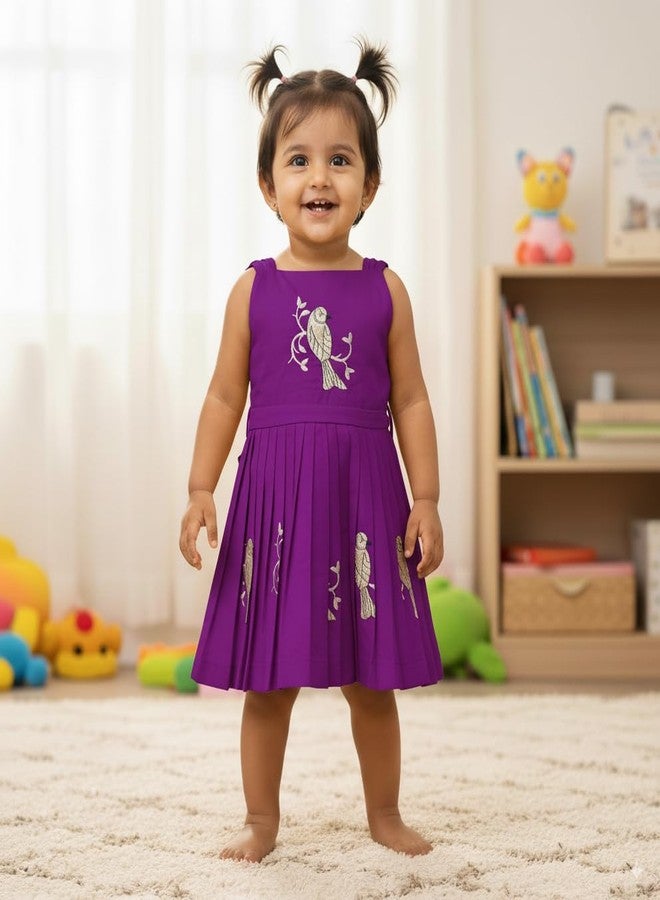 COMRATE Baby Girls South Indian Traditional Pattu Pavadai Tapeta Silk Embrodairy Frock Dress Purple - Image 2