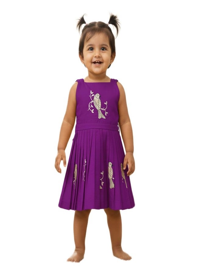 COMRATE Baby Girls South Indian Traditional Pattu Pavadai Tapeta Silk Embrodairy Frock Dress Purple - Image 1