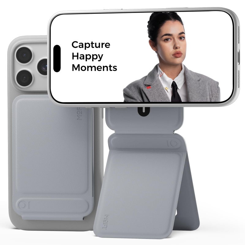 MOFT Phone Tripod Stand Selfie Stick for iPhone, Multi-Angles iPhone Stand, Lightweight & Portable Phone Holder, Strong Magnets, MOVAS Vegan Leather, Travel Essentials, Cement (Without Card Slot) - Image 1